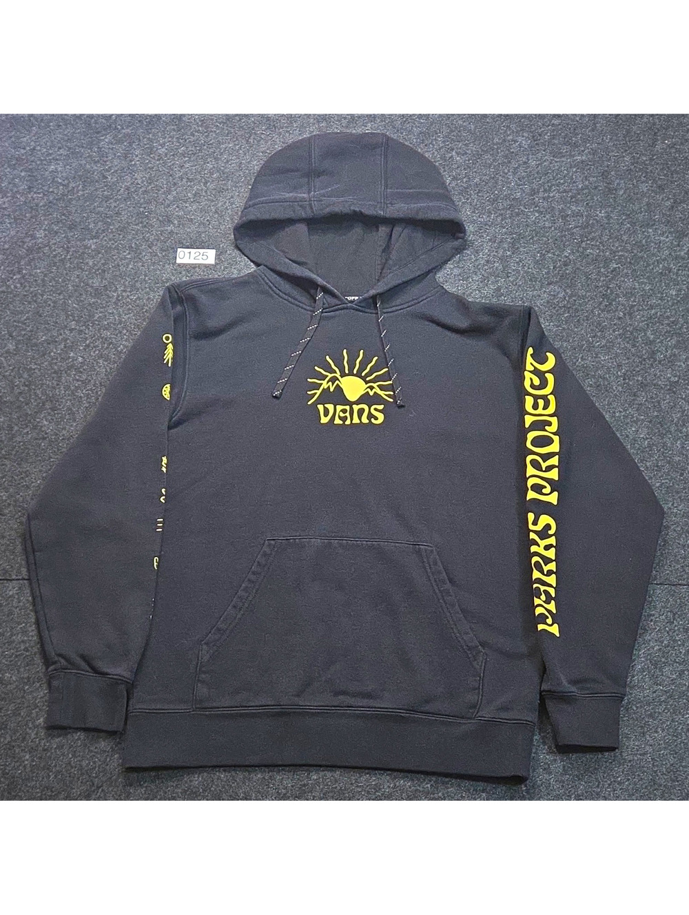 VANS Parks Project Men's S Black/Yellow Pullover Hoodie Graphic Logo Pockets
